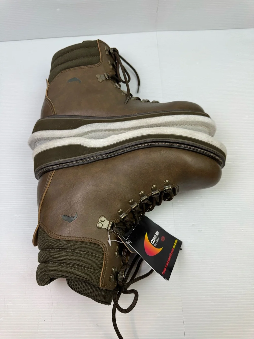 Simms VTG Brown/Green Leather Cordura Fly Fishing Wading Boots Felt Soles Men 9